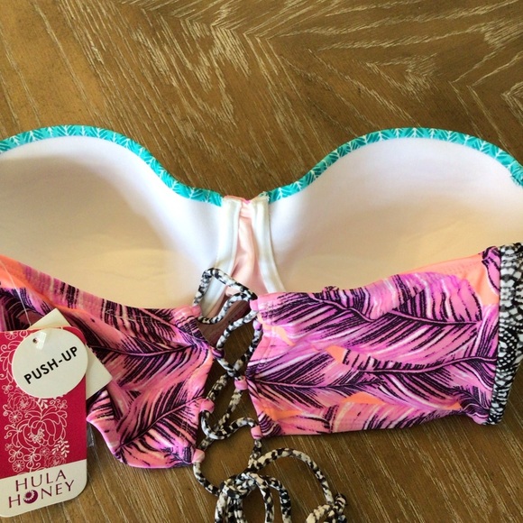 Hula Honey Juniors Leaf Breeze Underwire Push Up Strapless Bikini Top Size Large - Picture 7 of 10